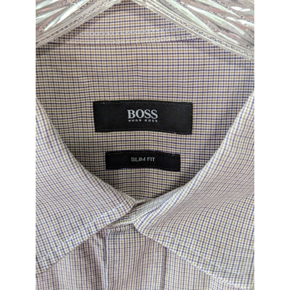 Men's Boss Hugo Boss Slim Fit Plaid Long Sleeve Button Up Shirt Size 2XL/XXL - Picture 3 of 11